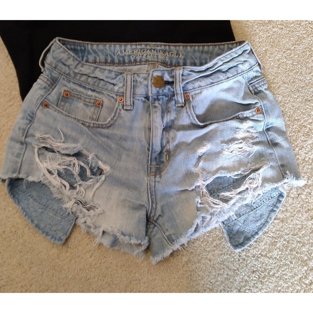 American Eagle Lace Pockets AE Distressed Jean Shorts Size 0